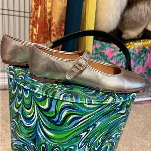 J. Crew Metallic champagne Mary Jane Flats